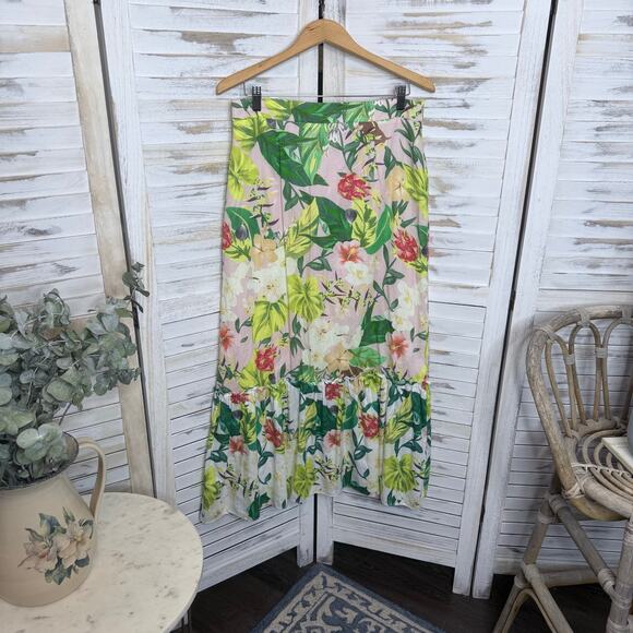 ANTONIO MELANI Women's 12 Cotton Perla Tropical Floral Print Tiered Maxi Skirt - Picture 3 of 12